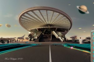 gare de Mons avec composition futuriste
